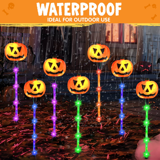10 Pack Solar Halloween Lights Decorations Outdoor, Waterproof 5 Colors 6 Hours Light-Up Pumpkin Pathway Lights, Jack-O-Lantern Decor with Stakes,Scary Halloween Props for Party Porch Yard Deco