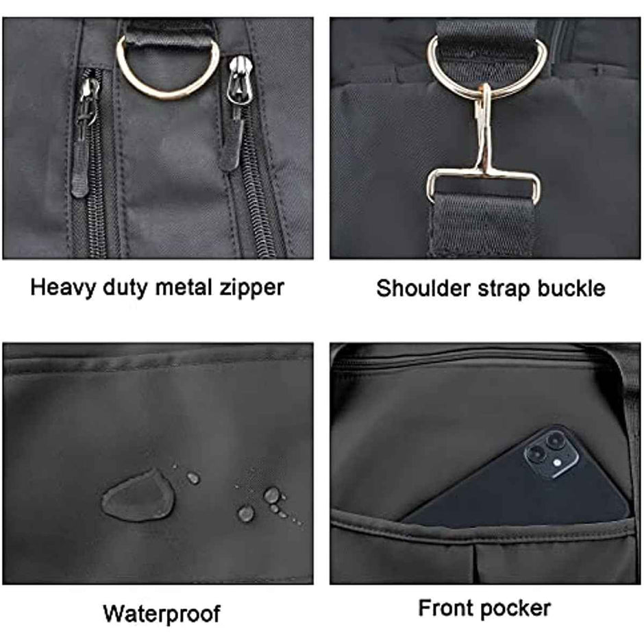 Sports Gym Bag Travel Duffel Bag Waterproof Weekender Overnight Tote Carry on Bag with Wet Pocket & Shoes Compartment for Men Women Lightweight Adjustable Strap Black