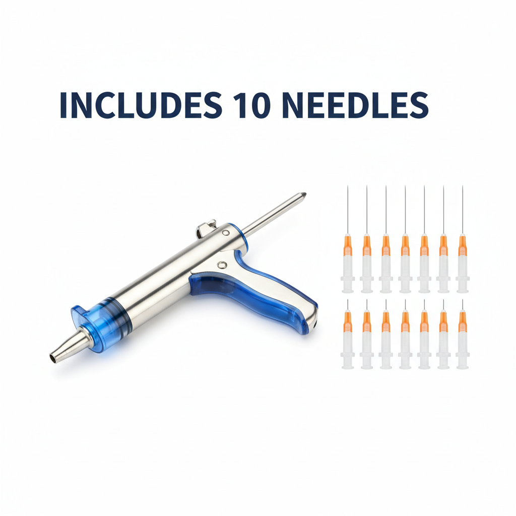Veterinary Continuous Syringe Gun – Adjustable Dose Animal Injector with 10 Needles - Gold Store Business