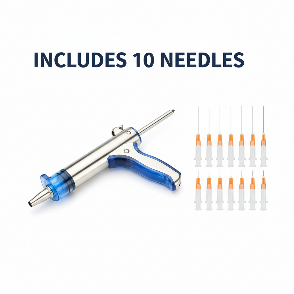 Veterinary Continuous Syringe Gun – Adjustable Dose Animal Injector with 10 Needles - Gold Store Business