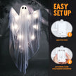 47 Inch Hanging Ghosts Halloween Decor,Halloween Light up White Ghosts with Spooky White LED Light,Halloween Outdoor Yard Porch Decorations,Haunted House Decorations
