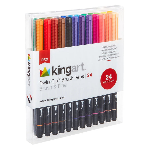 Pro Twin Tip Brush Markers – 24 Vibrant Colors, Art Supplies for Adult Coloring, Drawing