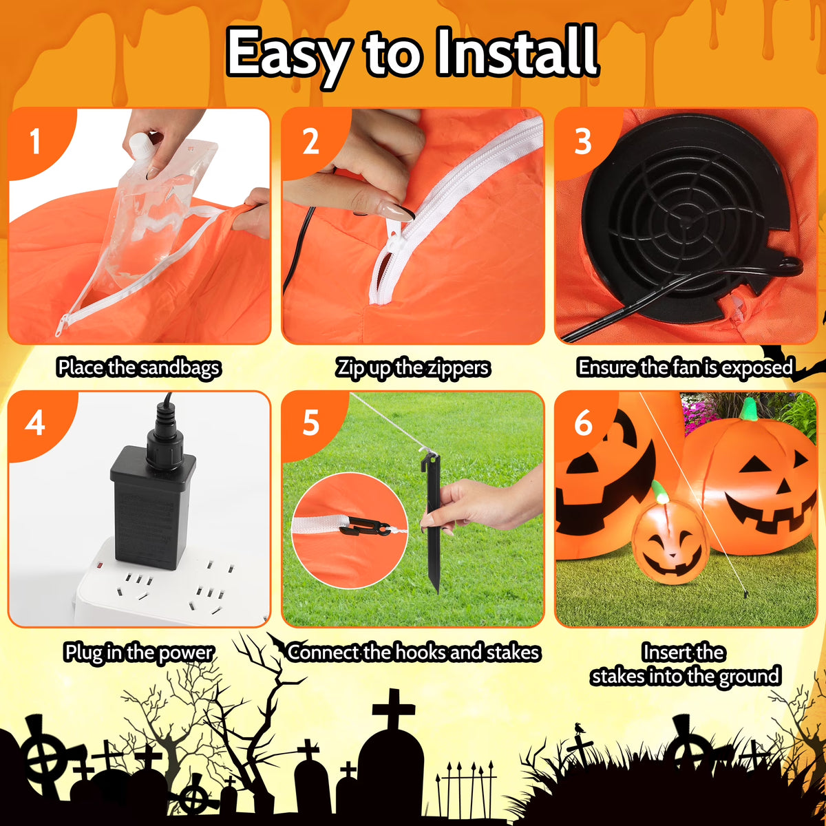 8.7Ft Halloween Inflatables Pumpkins 7 Blow up Decor with Witches Hat, Built-In LED Lights for Halloween Party, Yard, Garden, Lawn