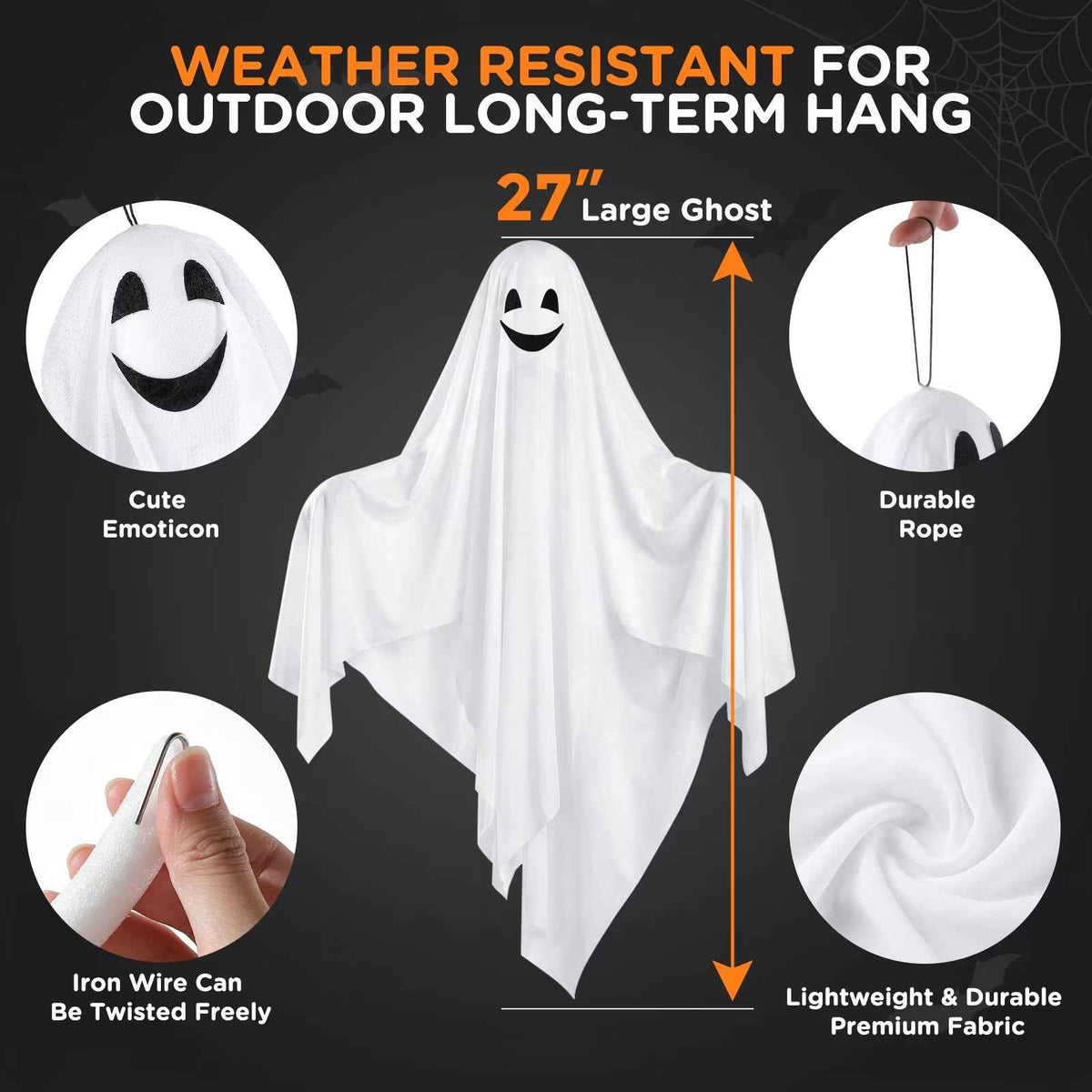 Halloween Hanging Ghost Decorations | 3-Pack, 27.5