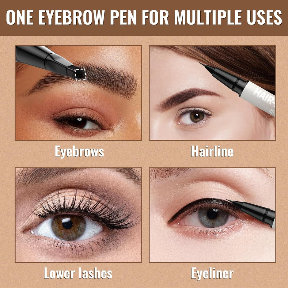 4D Microblading Eyebrow Pencil – 2-in-1 Dual-Ended Brow Pen & Brush | Long-Lasting Waterproof Hair-Like Strokes - Gold Store Business