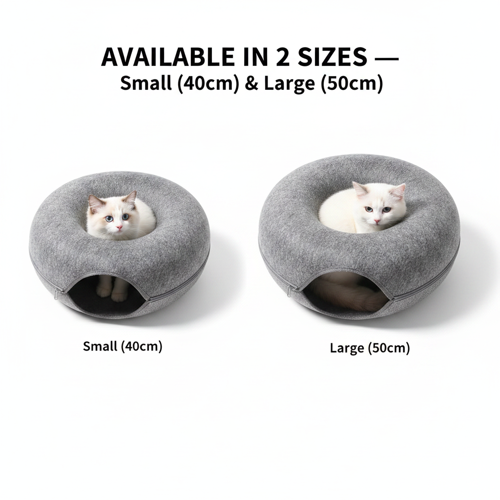 Donut Cat Tunnel Bed & Cave – Natural Felt Pet House with Interactive Toy for Cats - Gold Store Business