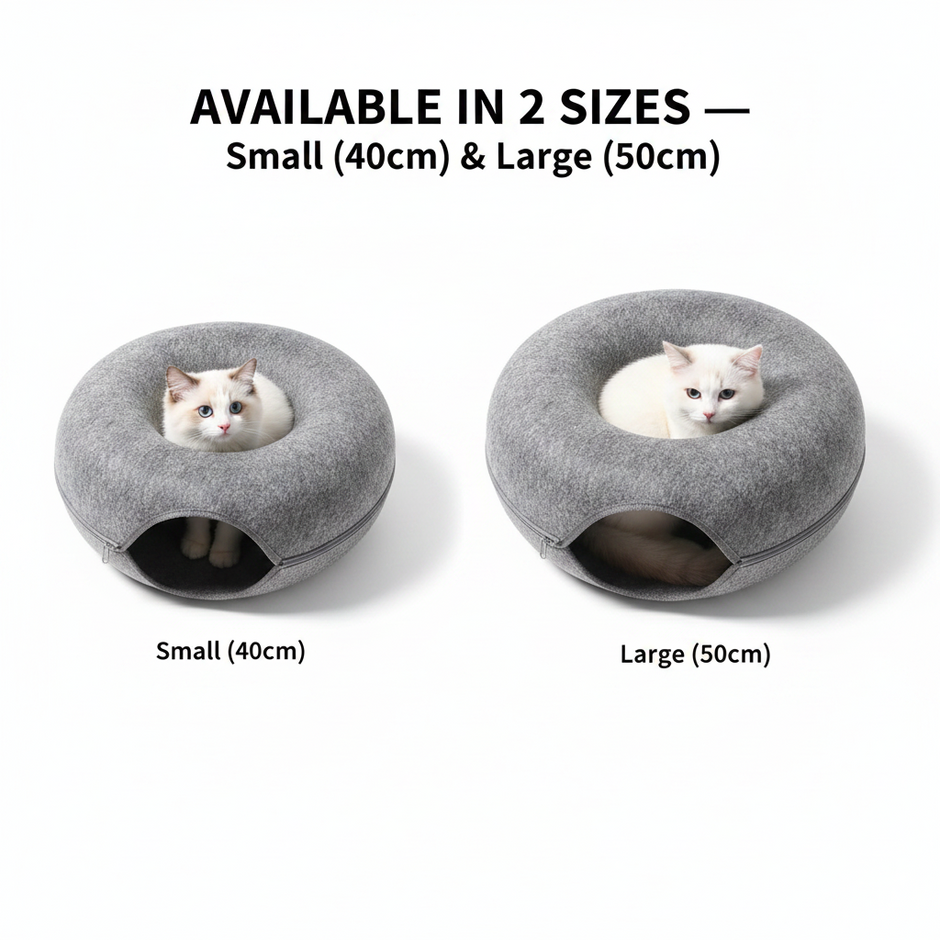 Donut Cat Tunnel Bed & Cave – Natural Felt Pet House with Interactive Toy for Cats - Gold Store Business