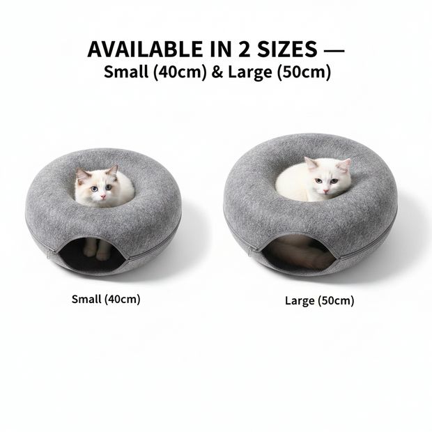 Donut Cat Tunnel Bed & Cave – Natural Felt Pet House with Interactive Toy for Cats - Gold Store Business