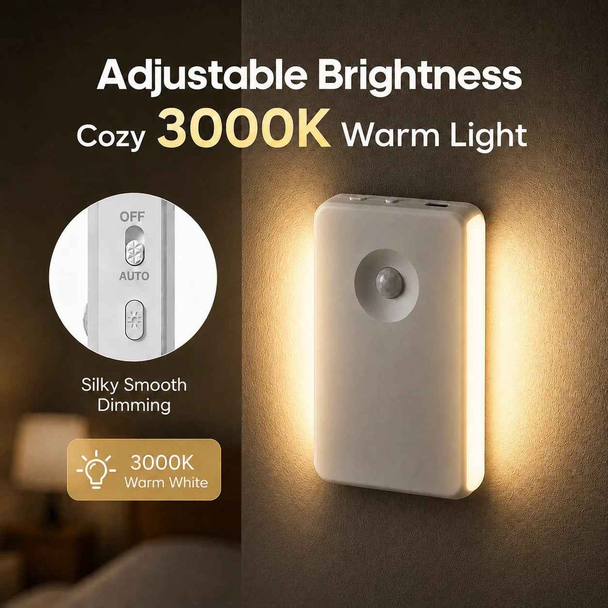 6-Pack Rechargeable Motion Sensor Night Lights | Magnetic LED Stair & Closet Lights, 60-Day Battery — Warm White