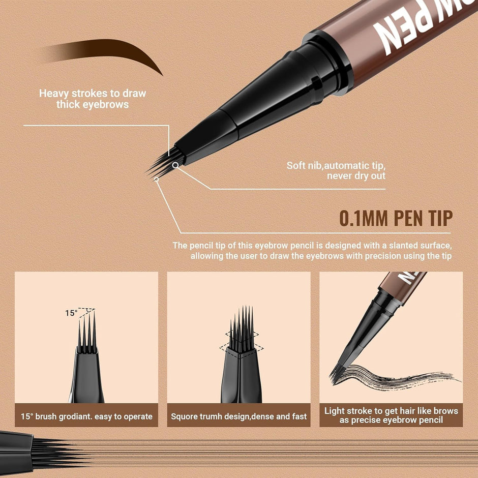 4D Microblading Eyebrow Pencil – 2-in-1 Dual-Ended Brow Pen & Brush | Long-Lasting Waterproof Hair-Like Strokes - Gold Store Business