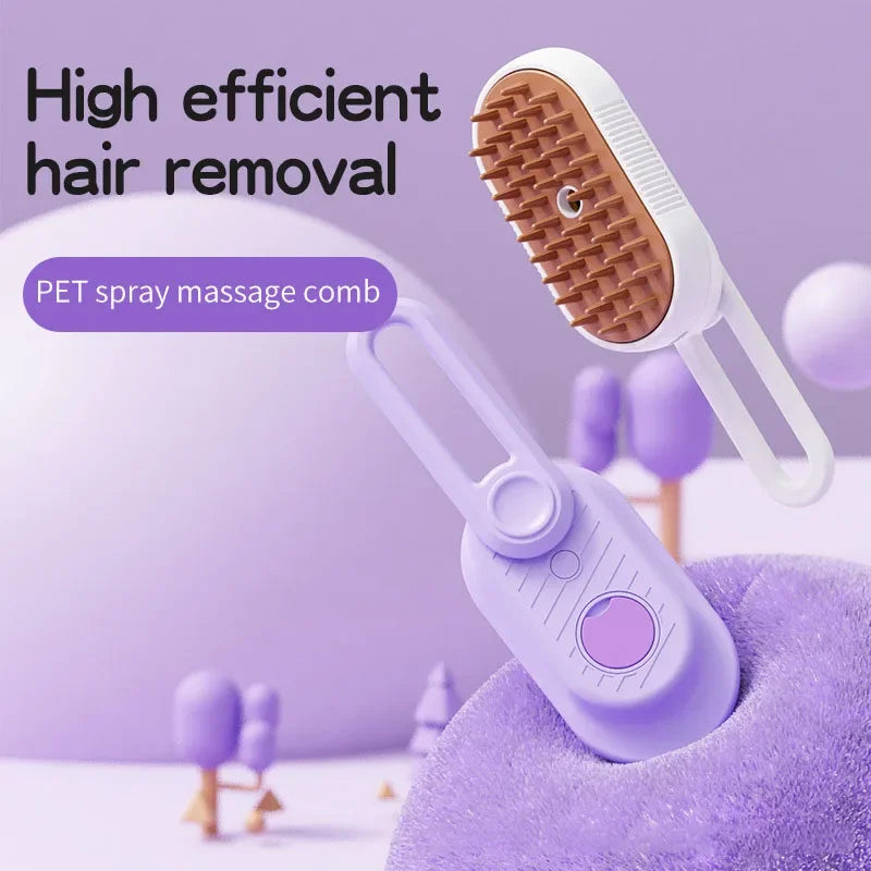 3-in-1 Electric Steam Pet Brush — Essential Oil Spray, Massage & Hair Removal for Dogs & Cats - Gold Store Business