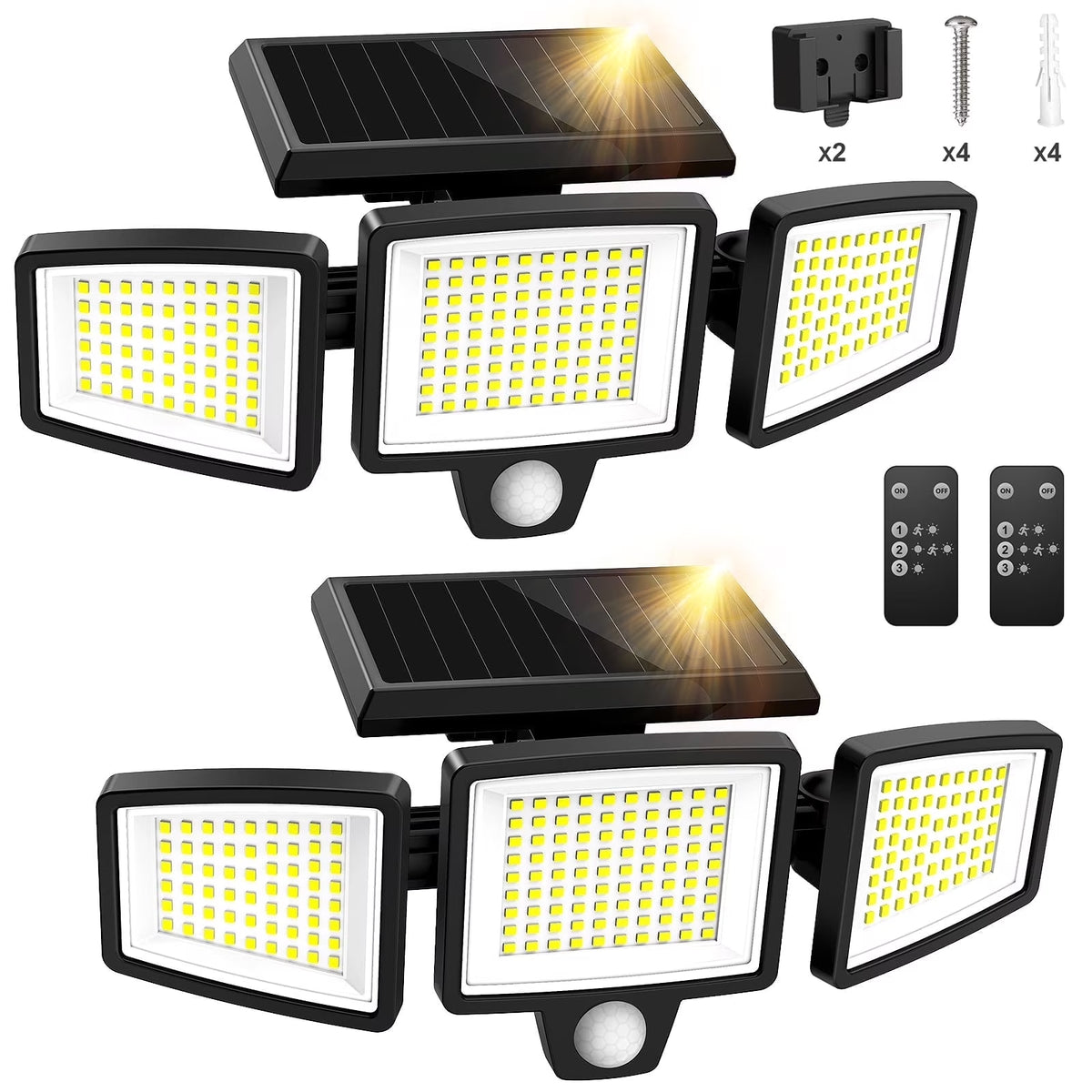 Solar Lights Outdoor - 210 LED 2500LM Waterproof Motion Sensor Security Lights with Wireless Remote Flood Lights for Patio Garage Yard Entryways
