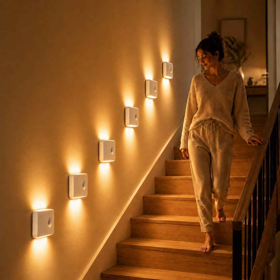 6-Pack Rechargeable Motion Sensor Night Lights | Magnetic LED Stair & Closet Lights, 60-Day Battery — Warm White