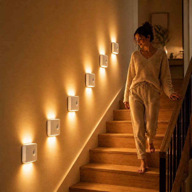 6-Pack Rechargeable Motion Sensor Night Lights | Magnetic LED Stair & Closet Lights, 60-Day Battery — Warm White