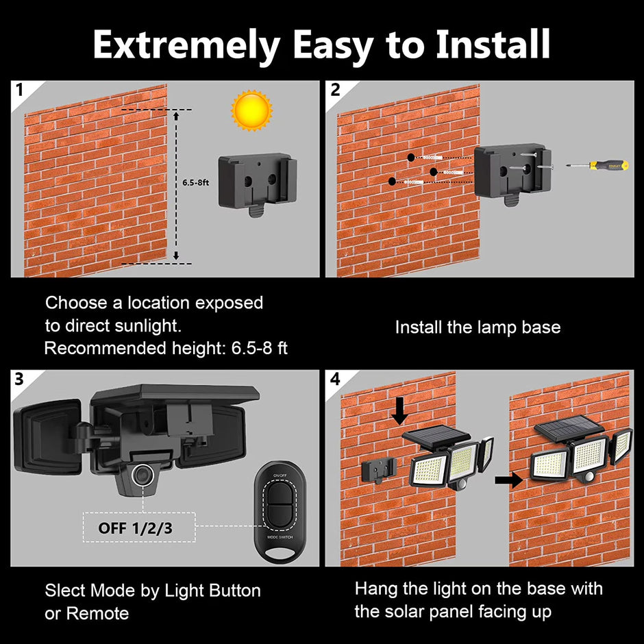 Solar Lights Outdoor - 210 LED 2500LM Waterproof Motion Sensor Security Lights with Wireless Remote Flood Lights for Patio Garage Yard Entryways