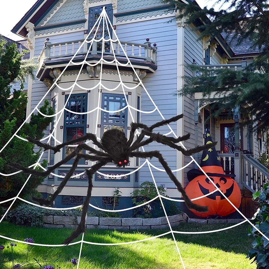 200" Giant Spider Web with 49" Giant Spider Halloween Decorations Outdoor Indoor Scary Halloween Decor