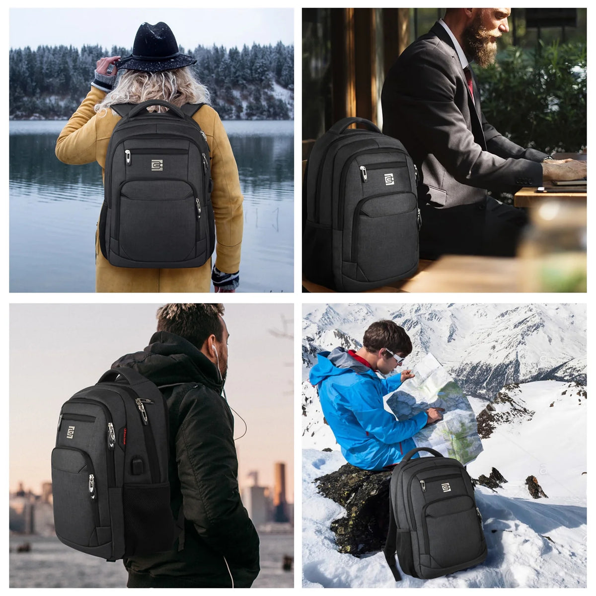 Black Laptop Backpack Computer Business Backpack for Adult Water Resistant Anti-Theft Laptop Backpack for Men