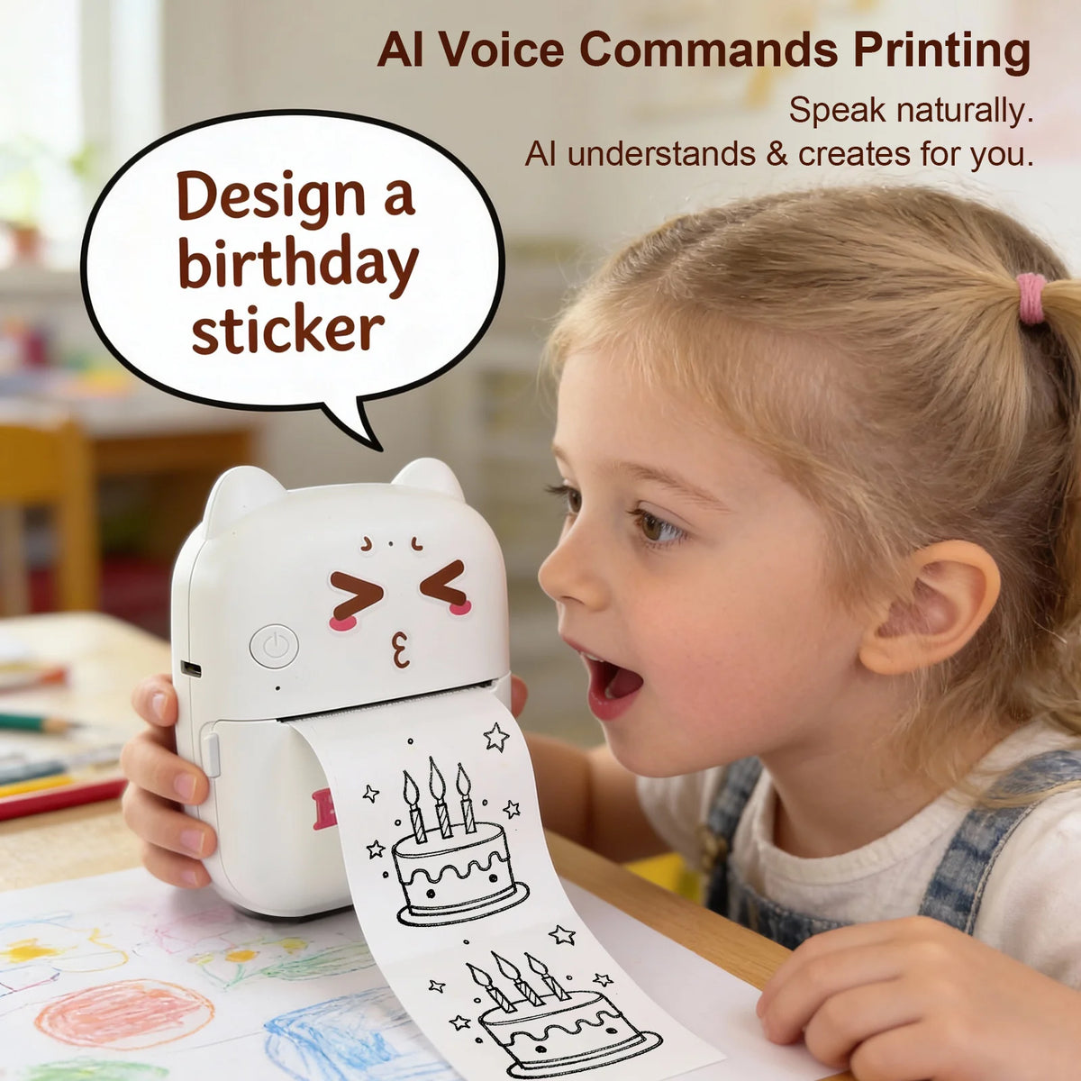 AI Mini Printer Sticker Print Portable Thermal Inkless Maker Bluetooth Pocket Instant Printing for School Office Home for Study Note,Journal,Diy,Gift