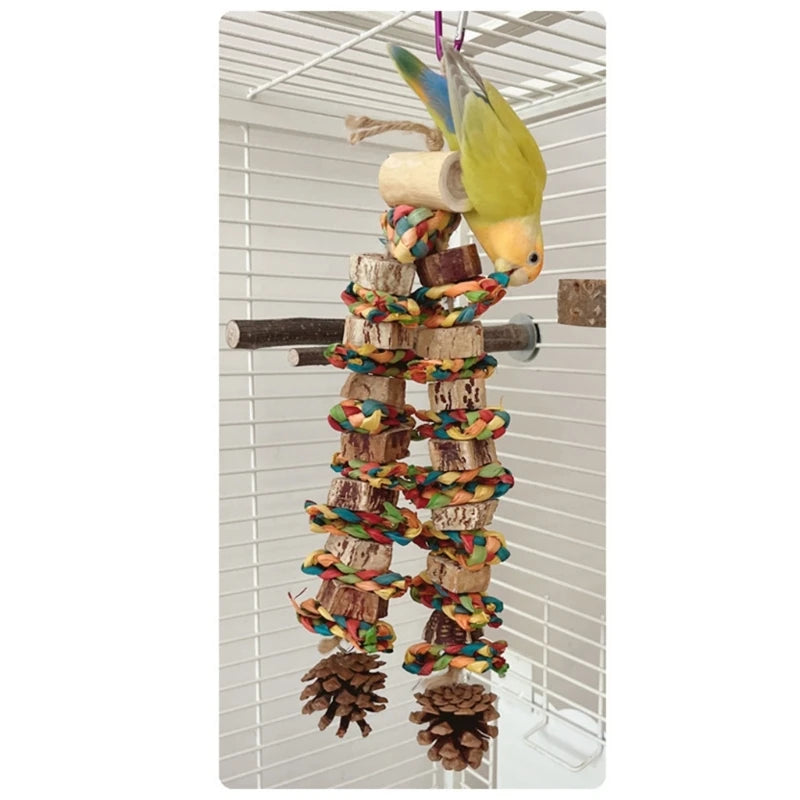 Large Parrot Chewing & Climbing Swing Toy – Natural Pine Cone Bird Cage Hanging Toy for Lovebirds & Cockatoos - Gold Store Business