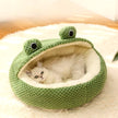 Frog-Shaped Plush Pet Nest – Warm Winter Dog Den & Cat Villa Semi-Enclosed Kitten Puppy House - Gold Store Business