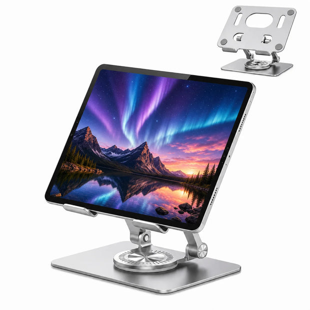 Tablet Stand, Assorted Silver or Blue, Color Chosen at Random, 360° Rotating Foldable Adjustable Desktop Holder