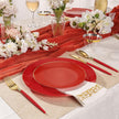 Red dinnerware set service for 50 guests size chart