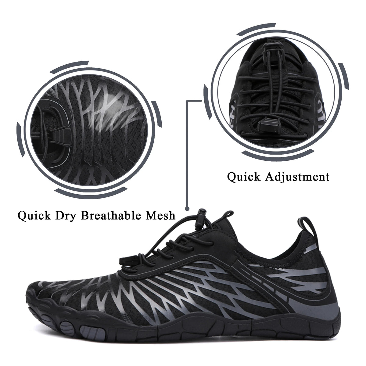 Water Shoes Women Men Quick Dry Wide Toe Box Hiking Aquatic Sports Shoes for Swim Beach Pool Boating, Black