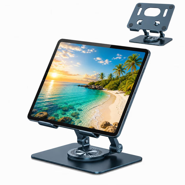 Tablet Stand, Assorted Silver or Blue, Color Chosen at Random, 360° Rotating Foldable Adjustable Desktop Holder