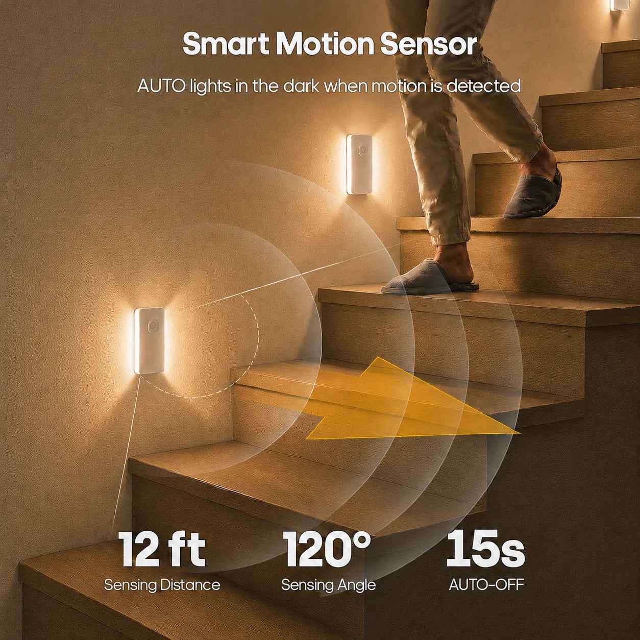 6-Pack Rechargeable Motion Sensor Night Lights | Magnetic LED Stair & Closet Lights, 60-Day Battery — Warm White