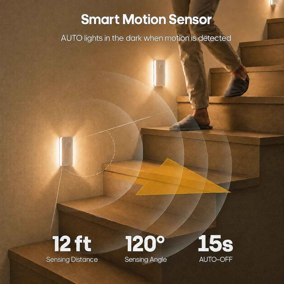 6-Pack Rechargeable Motion Sensor Night Lights | Magnetic LED Stair & Closet Lights, 60-Day Battery — Warm White