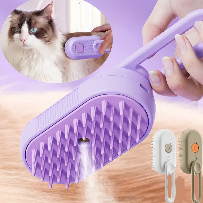 3-in-1 Electric Steam Pet Brush — Essential Oil Spray, Massage & Hair Removal for Dogs & Cats - Gold Store Business