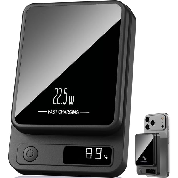 Magnetic Portable Charger,10000Mah Power Bank 22.5W Fast Charging Battery Bank with LED Display,Wireless&Wired USB-C Cable Travel Wireless Charger for Iphone 17-12,Andriod Phones,Black