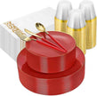 350-Piece Red & Gold Disposable Dinnerware Set — Plates, Cups, Napkins & Utensils for 50 Guests