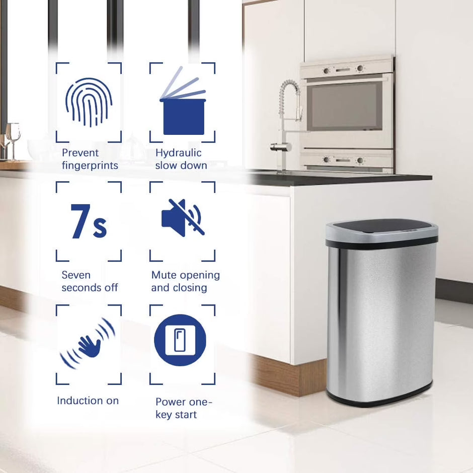 13 Gallon Stainless Steel Touchless Kitchen Trash Can with Motion Sensor for Indoor Use(Silver)