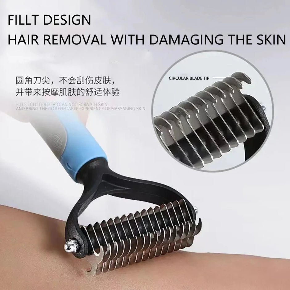 Professional Pet Deshedding Brush – Dog & Cat Hair Remover Comb with Knot Cutter for All Coat Types - Gold Store Business