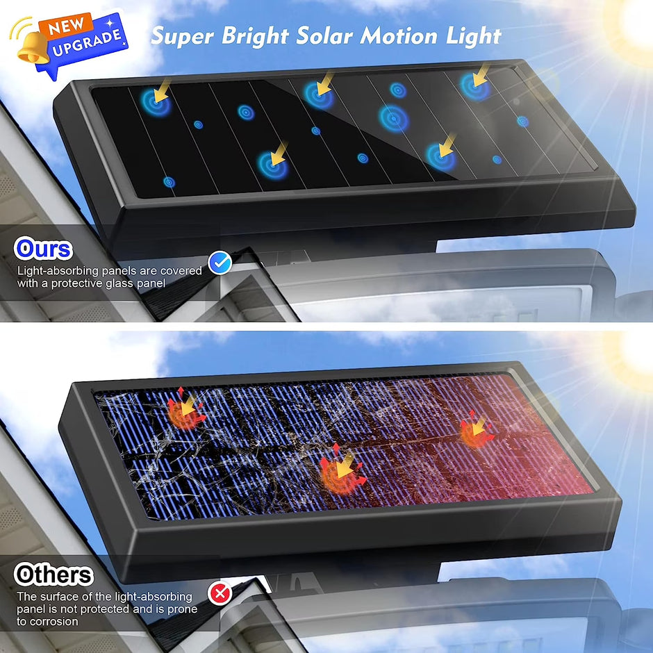 Solar Lights Outdoor - 210 LED 2500LM Waterproof Motion Sensor Security Lights with Wireless Remote Flood Lights for Patio Garage Yard Entryways