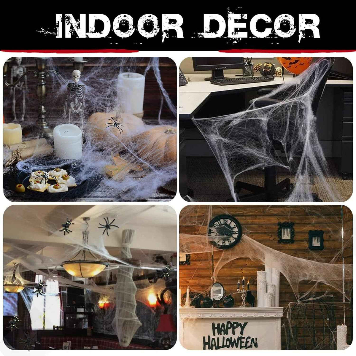 Halloween Spider Web Decoration Kit | 270g Stretch Cobweb Covers 650 Sq Ft + 60 Fake Spiders — Indoor & Outdoor