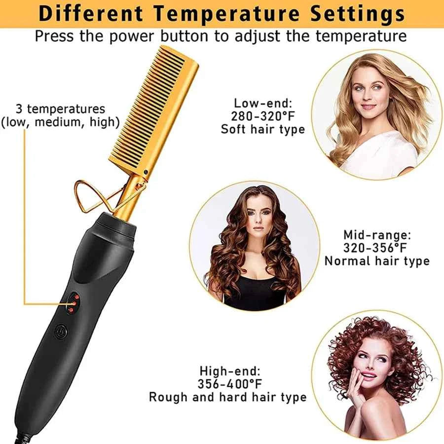 Electric Hot Comb Set – Hair Straightener & Curling Iron for Natural Hair and Wigs | Wig Glue & Wax Stick Included