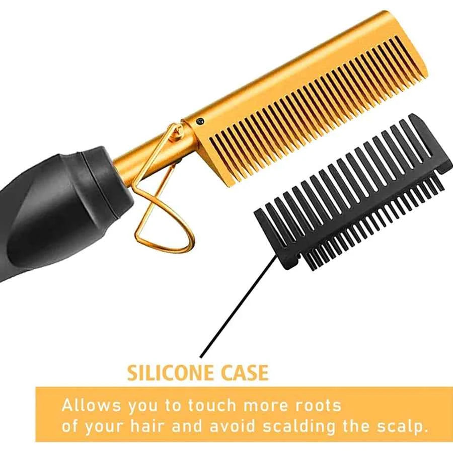Electric Hot Comb Set – Hair Straightener & Curling Iron for Natural Hair and Wigs | Wig Glue & Wax Stick Included