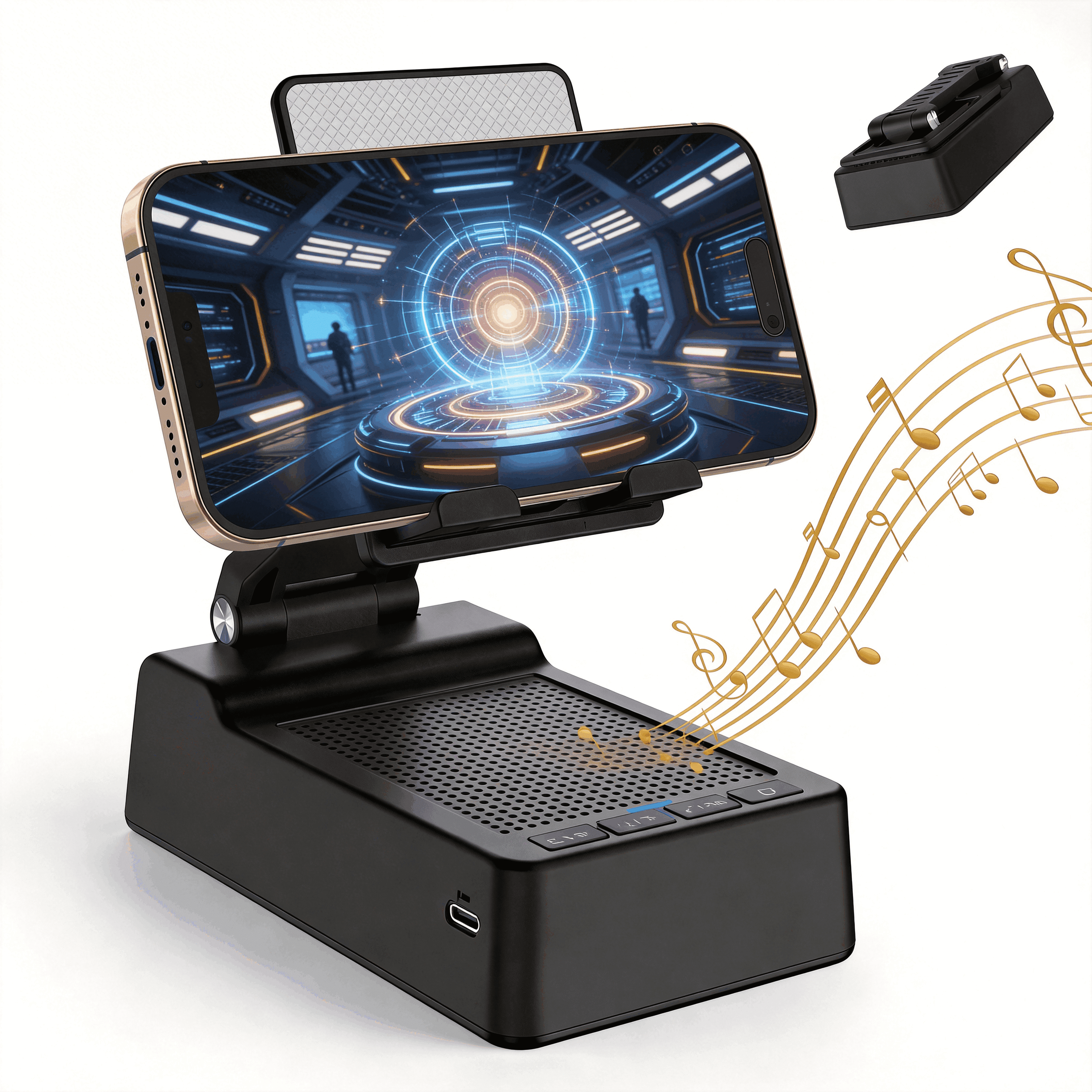 Bluetooth Speaker with Phone Stand -  2 in 1 Portable HD Surround Sound Speaker, Foldable Adjustable Phone Tablet Holder for Home Office, Gifts for Men Women