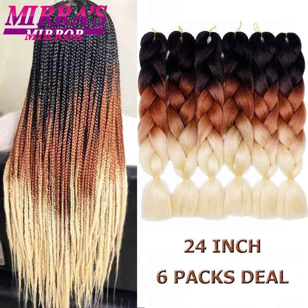 Ombre Braiding Hair Extensions – Kanekalon Synthetic Jumbo Braids 24 Inch | 6 Pcs/Lot