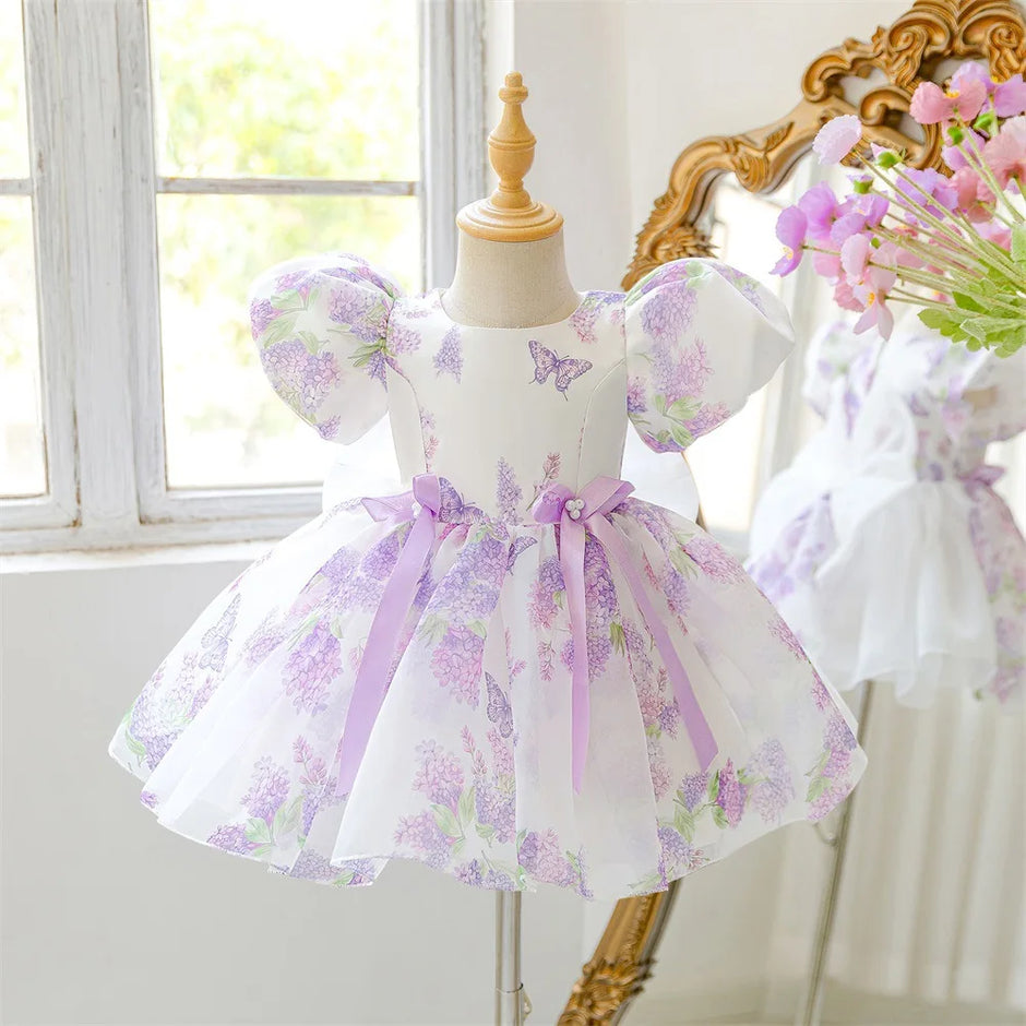 Girls Floral Princess Dress – Runway Flower Girl Gown for Birthday & Party (6M–3Y) - Gold Store Business