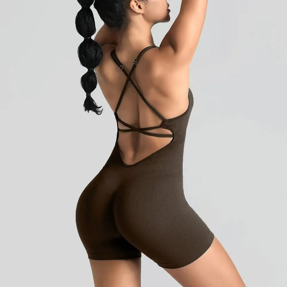 Women's Seamless Yoga Shorts Jumpsuit | Slim-Fit Workout Bodysuit | Quick-Dry Gym & Pilates
