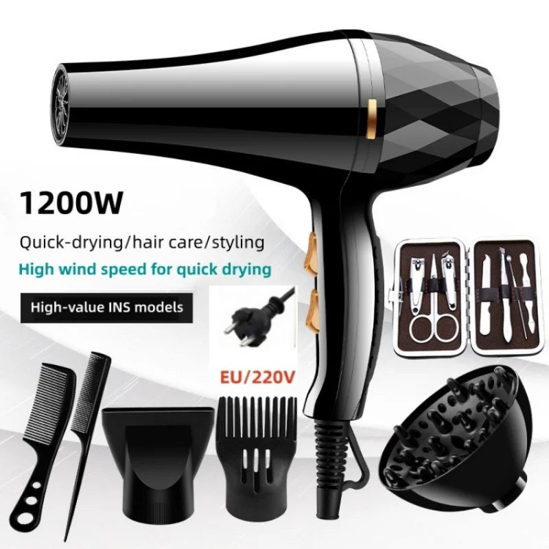 Professional Hair Dryer 1200W – Hot & Cold, Ionic, 3-Speed | Foldable Handle | Home & Salon Use