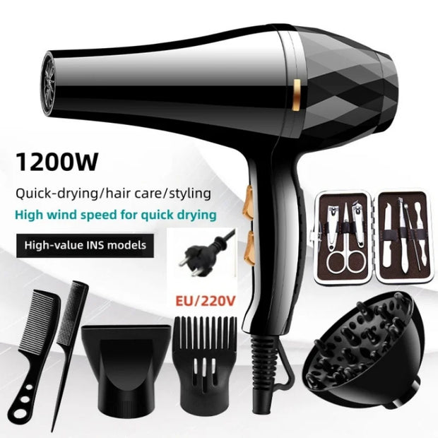 Professional Hair Dryer 1200W – Hot & Cold, Ionic, 3-Speed | Foldable Handle | Home & Salon Use