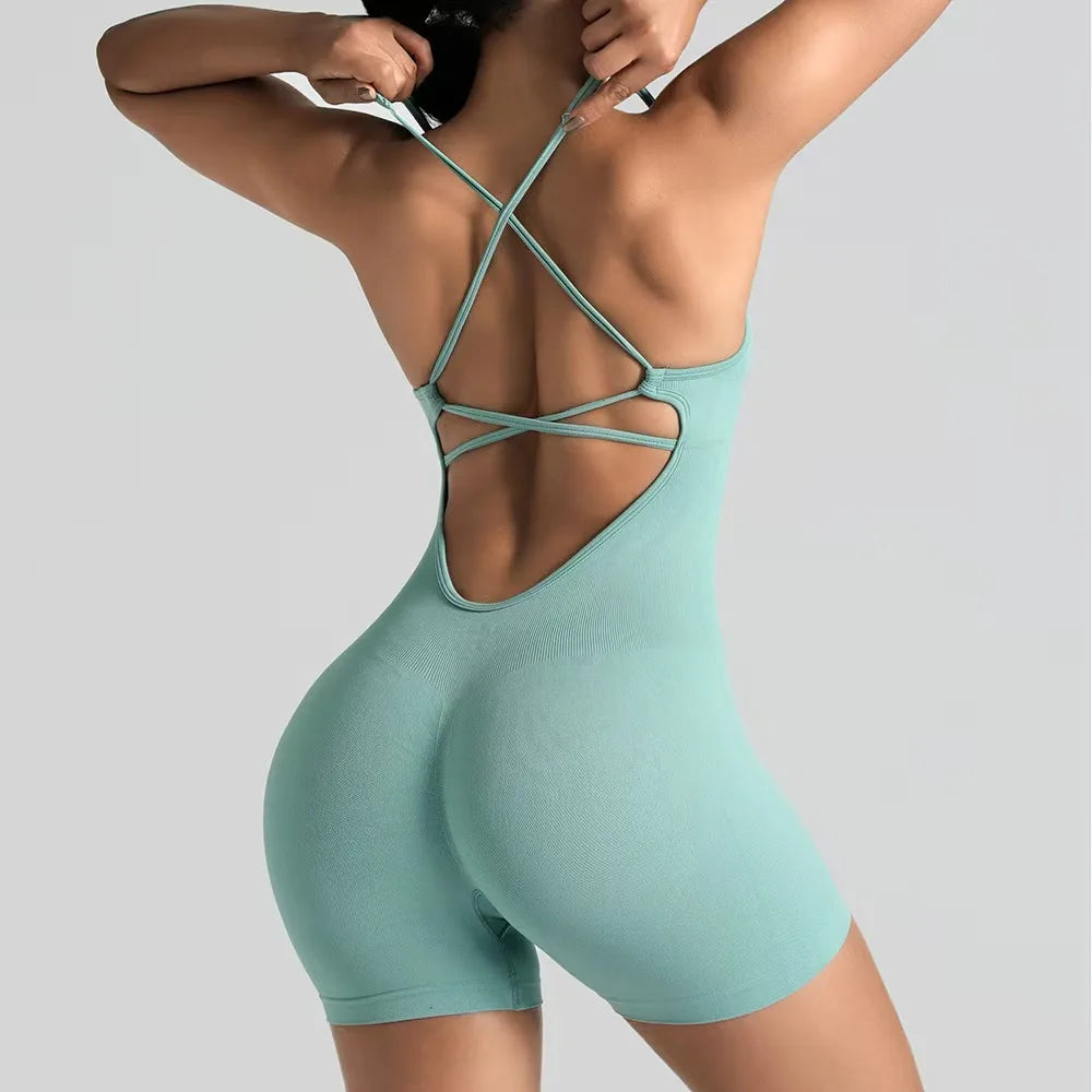 Women's Seamless Yoga Shorts Jumpsuit | Slim-Fit Workout Bodysuit | Quick-Dry Gym & Pilates