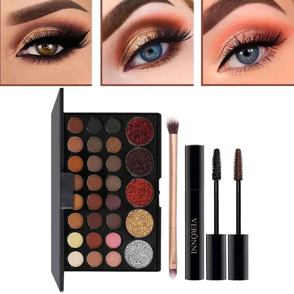 29-Color Eyeshadow Palette Set — Shimmer, Matte & Glitter | Waterproof, Long-Lasting | Festival & Everyday Makeup