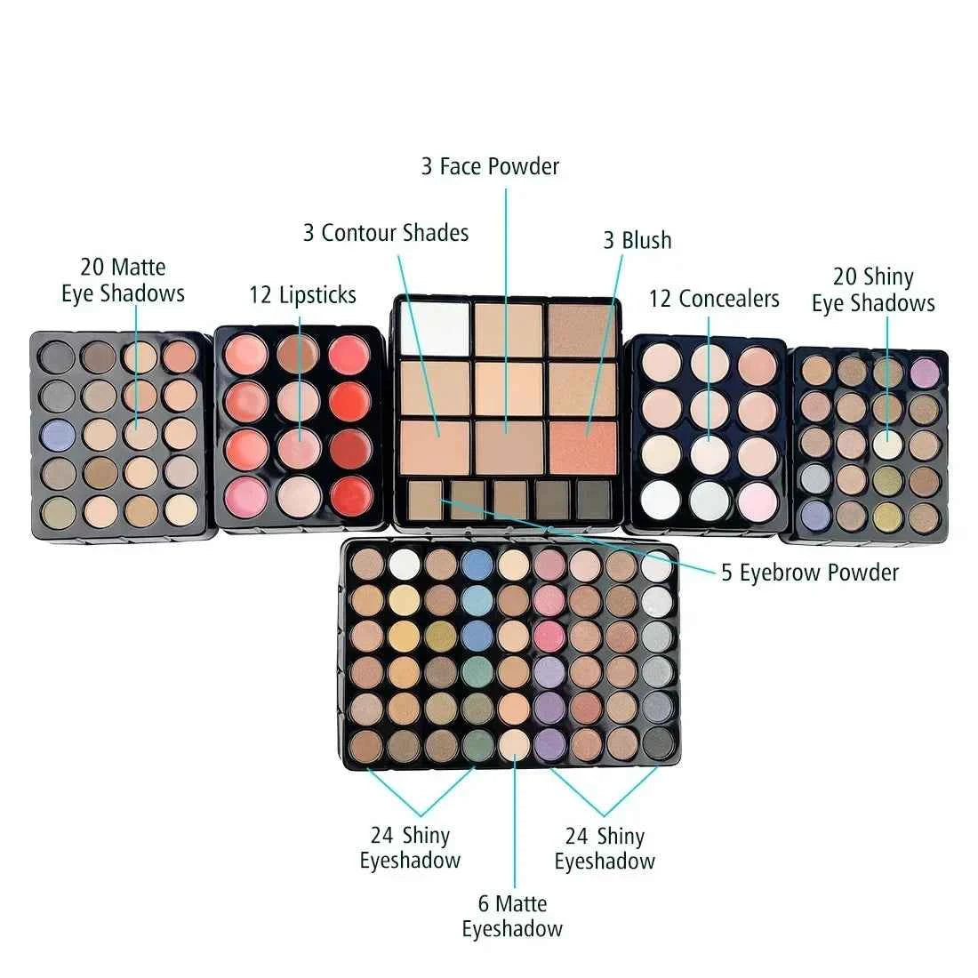 Pro Makeup Artist Case — 3-Layer Silver Aluminum Box | 94 Eyeshadows, Lipstick, Blush, Contour & More