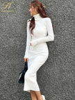 H Han Queen Turtleneck Knit Bodycon Midi Dress with Belt | High Stretch | 5 Colors | One Size