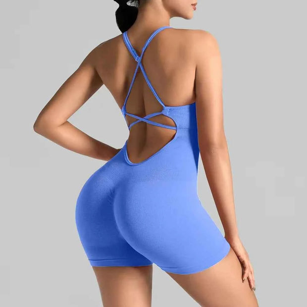 Women's Seamless Yoga Shorts Jumpsuit | Slim-Fit Workout Bodysuit | Quick-Dry Gym & Pilates